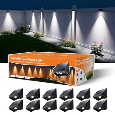 GVSHINE 12 Pack Decorative Solar Powered Fence Lights Outdoor Waterproof with Cool White LED Spot Lens for Outside Wall Deck Patio Yard Rail Garage Pool Designed for Enhanced Security Easy Install