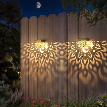 Gardsee Solar Fence Lights 6 Pack Solar Deck Lights Waterproof LED Solar Powered Step Light Wall Lights Outdoor Decorations Warm Yellow Light Decorative Lighting for Garden Gold