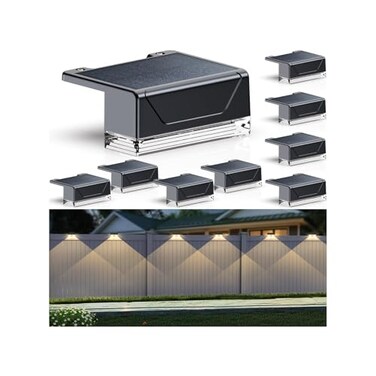 LIANGLOME Solar Fence Lights Outdoor 300040006000K 3 Mode IP65 Waterproof Solar Powered Fence Lights Dusk to Dawn for Outside BackyardStepPatioDeckStair Railings and Wall 8 Pack