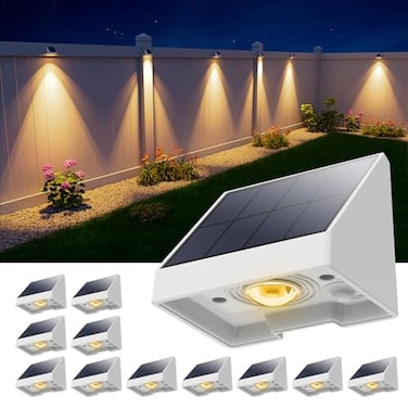 GVSHINE 12 Pack Solar Powered Fence Lights Outdoor Waterproof with Warm White LED Spot Lens for Outside Pool Cage Patio Yard Rail Garage Adhesive Designed for Easy Mounted White Shell