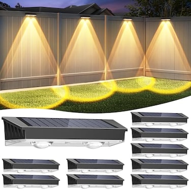 Etetale Solar Fence Lights Outdoor 10 Pack WarmNeutualCool White Fence Lights Solar Powered with 2 LED IP65 Waterproof Deck Lighting for Backyard Patio Wall Railing Pool Stair