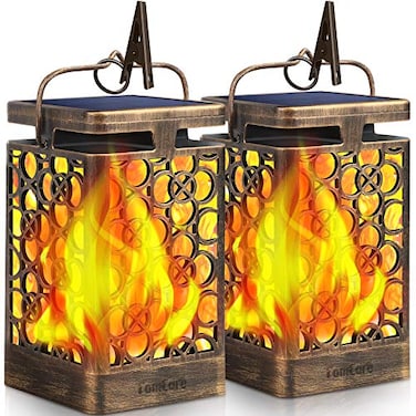 TomCare Solar Lights Upgraded Solar Lantern Flickering Flame Outdoor Hanging Lantern Decorative Lighting Solar Powered Waterproof LED Flame Umbrella Lights for Patio Garden Deck 2 PackBronze
