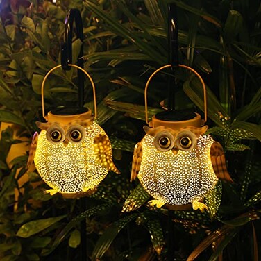 xxoasis 2 Pack Hanging Solar Lanterns Garden Light Waterproof Metal Decorative Solar Lantern Lights Outdoor for Patio Yard Table Pathway with Owl Pattern