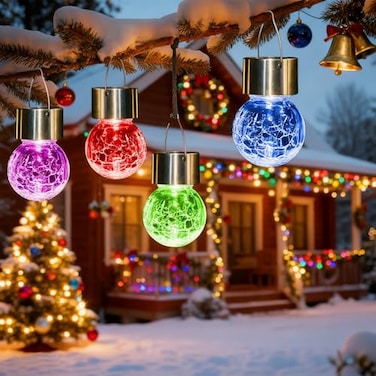Solpex Hanging Solar Lights Outdoor 8 Pack Decorative Cracked Glass Ball Light Solar Powered Waterproof Globe Lighting Hanging Globe Solar Lights for Garden Yard Patio Lawn Flower Bed