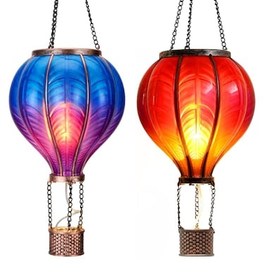 TERESA'S COLLECTIONS TERESAS COLLECTIONS 2 Pcs Hot Air Balloon Solar Lantern Outdoor Garden Decor Waterproof Hanging Solar Lantern with Flickering Flame Light for Yard TreeGift for Mom Lovers18