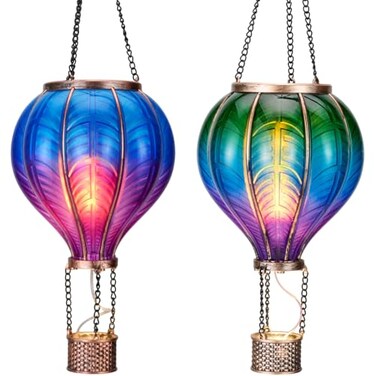 TERESA'S COLLECTIONS TERESAS COLLECTIONS 2 Pack Hanging Solar Lantern Outdoor Garden Decor for Valentine Waterproof Plastic Hot Air Balloon Green Flickering Flame Effect Lantern for Yard Tree 18