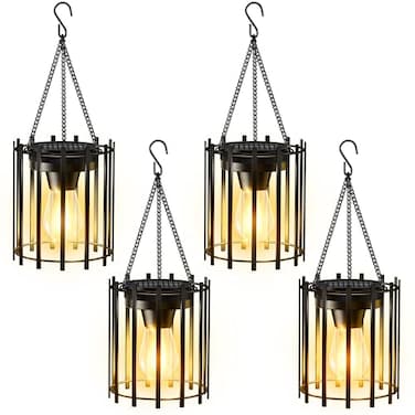 KOOPER Solar Lanterns Outdoor Waterproof 4 Pack Upgraded Bright Hanging Solar Lights Outdoor Lanterns Decorative Auto ONOff Metal Hanging Lantern Lights for Pathway Yard Patio Garden Decor