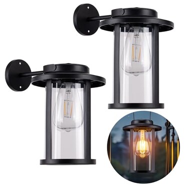 pearlstar Solar Wall Lights Outdoor Lanterns2 Pack Waterproof Solar Wall Sconce Light LED Edison Bulbs Decorative Wall Lantern with Hooksfor Gazebo Yard Garage Patio Camp Porch