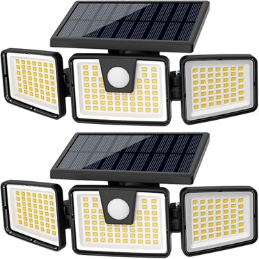 AmeriTop Solar Lights Outdoor 2 Pack LED High Brightness Cordless Solar Motion Sensor Lights 3 Adjustable Heads 270 Wide Angle Illumination IP65 Waterproof Security LED Wall LightDaylight