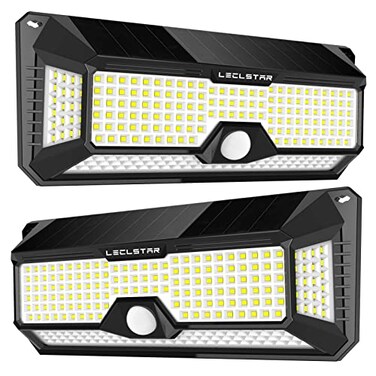 LECLSTAR Solar Outdoor Lights 4000Lm 268 LED Security Lights with 4 Wide Angle Motion Sensor Lights for Outside IP65 Waterproof Solar Powered Wireless Flood Wall Lights with 3 Modes