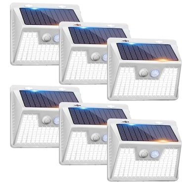 Peasur Solar Lights Outdoor Waterproof 6Pack 140LED Bright Motion Sensor Security Lights 3 Modes Solar Powered Fence Wall Light for Garden Yard OutsideCool White