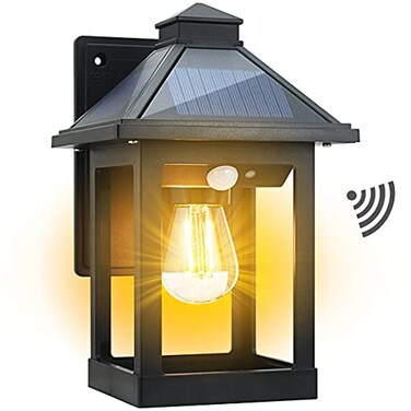 CYHKEE Solar Powered Wall Lanterns Outdoor with 3 Modes Dusk to Dawn Motion Sensor LED Sconce Lights Waterproof Exterior Front Porch Security Lamps Wall Mount Patio Fence Decorative Light Fixtures