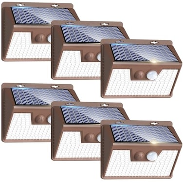 Peasur Solar Lights Outdoor Motion Sensor 6 Pack140LEDBrown UltraBright 3 Mode Fence Security Light Waterproof Solar Wall Lighting for Patio Yard Step House Outside