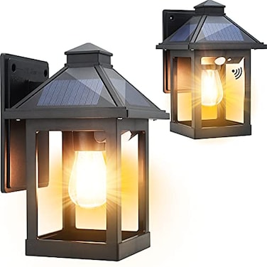 CYHKEE 2 Pack Solar Wall Lanterns Outdoor with 3 Modes Dusk to Dawn Motion Sensor LED Sconce Lights IP65 Waterproof Exterior Front Porch Security Lamps Wall Mount Patio Fence Garage Decorative
