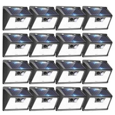 Peasur Solar Powered Lights Outdoor 140LED 16Pack Motion Sensor Light Outside IP65 Waterproof Fence Security Lighting with 3 Modes for Yard Wall Garden Cool White