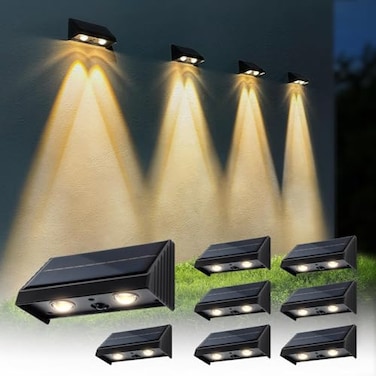 XmnSoly Solar Fence Lights Outdoor Waterproof LED Convex Lens 3000K Warm Dusk to Dawn Solar Powered for Deck Fence Step Railing8 Pack