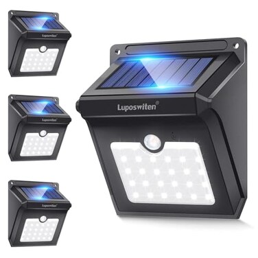Luposwiten 28 LEDs Solar Lights Outdoor Motion Sensor Wireless Waterproof Security Wall Lights Solar Light for Outdoor Front Door Back Yard Garage Porch by 4 PACK