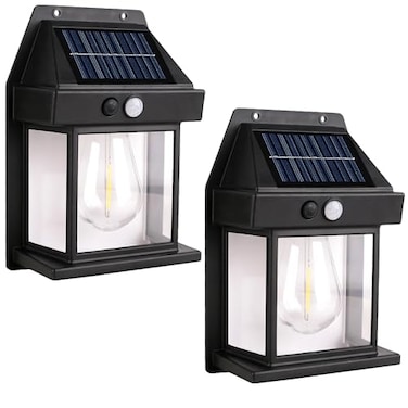 PeakPlus Solar Wall Lights Outdoor 2 Pack Dusk to Dawn Solar Motion Lights Outdoor Waterproof 3 Lighting Modes Wall Mount Light Sconces For Outside Patio Fence Yard Garage BLACK1 BULB 2 PACK STANDARD