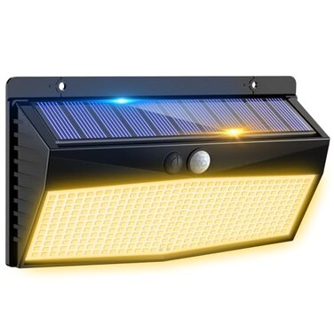 Peasur 368 LED Solar Motion Sensor Lights Outdoor Fence Lights with 3 Lighting Modes Solar Powered Security Light Waterproof for Outside Yard Wall Garden Backyard Step Warm White
