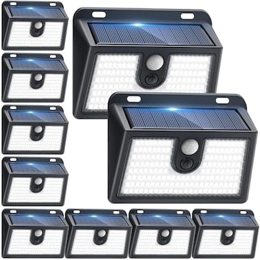 CLAONER 10 Packs Solar Motion Sensor Outdoor Lights Super Bright Solar Lights Outdoor Waterproof 3 Lighting Modes Security Wall Light for Outside Walking Dog Fence Backyard Deck Garden Door Step Garag