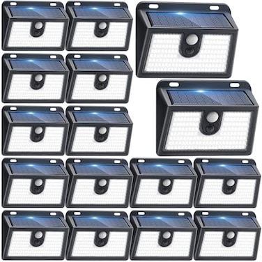 CLAONER 16 Packs Solar Motion Sensor Outdoor Lights Super Bright Solar Lights Outdoor Waterproof 3 Lighting Modes Security Wall Light for Outside Walking Dog Fence Backyard Deck Garden Door Step Garag