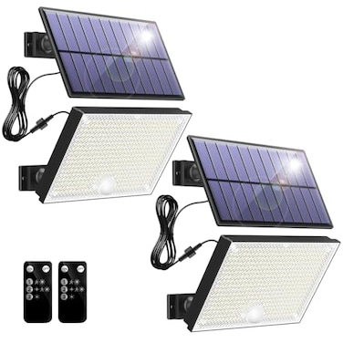 Topabol 400LED Solar Lights Outdoor IP67 Waterproof Solar Lights with 164ft Cable 3 Modes Remote Control Motion Sensor Outdoor Light for Garden Garage Patio Pathway 2 Pack