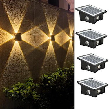 Gtliba Solar Outdoor Lights Up and Down Lighting Waterproof IP65 Fence Light for Yard Garden Garage Pools Deck 4LEDWarm Light 4PACK