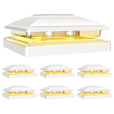 VOLISUN Solar Post Cap Light Outdoor Waterproof 6packSolar Fence Post Lights for 4x4 5x5 6x6 WoodenVinyl PostWhite Deck Post Cap Light Solar Powered with Warm White for GardenPatioPorch