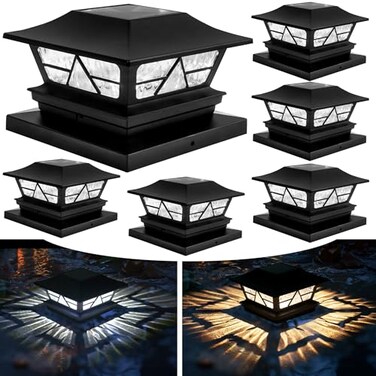 TW SHINE Solar Post Cap Lights 6 Pack 2 Modes Fence Post Solar Powered Lights Outdoor Waterproof for 4x4 5x5 6x6 Wood Posts Warm WhiteCool White for Yard Garden Porch Deck Patio Decor