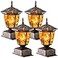 Dynaming 4 Pack Solar Flame Post Lights Outdoor Solar Powered Lamps Fence Post Cap Lights Flickering Flame LED Lantern Waterproof for Garden Deck Patio Fit 4x4 5x5 or 6x6 Wooden Posts Bronze