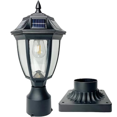 Jalarox Solar Post Lamp Lights Dusk to Dawn Post Light with Pier Mount Base Outdoor Waterproof Solar Motion Sensor Lights for Garden Yard Landscape Pole Pillar