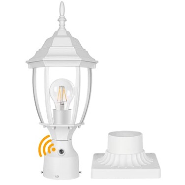PARTPHONER Dusk to Dawn White Outdoor Post Light with Pier Mount Base Waterproof Pole Lantern Light Fixture Exterior Lamp Post Lantern Head with Clear Glass Panels for Garden Patio Pathway
