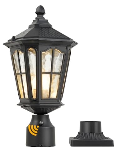 GYDZ Post Light Outdoor with 3Inch Pier Mount Base 17H Exterior Post Light FixtureWaterproof IP65 Classic Die Cast Aluminum with Water Ripple Glass E26 Base 60W MaxMatte Black
