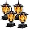 Dynaming Solar Flame Post Lights Outdoor Solar Powered Lamps Fence Post Cap Lights Flickering Flame LED Lantern Decorative Waterproof for Garden Deck Patio Fit 4x4 5x5 or 6x6 Wooden Posts 4 Pack
