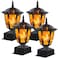 Dynaming Solar Flame Post Lights Outdoor Solar Powered Lamps Fence Post Cap Lights Flickering Flame LED Lantern Decorative Waterproof for Garden Deck Patio Fit 4x4 5x5 or 6x6 Wooden Posts 4 Pack