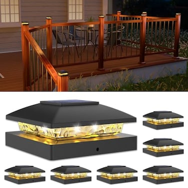 VOLISUN 4x4 Solar Post Cap Light 6packSolar Fence Post Lights Outdoor Waterproof for WoodenVinyl PostBlack Deck Post Cap Light Solar Powered with Warm White for GardenPatioPorch