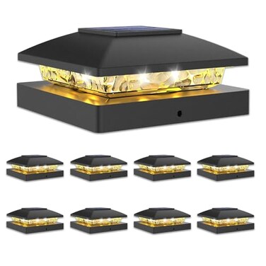 VOLISUN 4x4 Solar Post Cap Light 8packSolar Fence Post Lights Outdoor Waterproof for WoodenVinyl PostBlack Deck Post Cap Light Solar Powered with Warm White for GardenPatioPorch