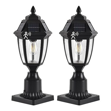 TEBLAMPUE Solar Outdoor Post Lights 2 Pack Dusk to Dawn Outdoor Column Light with Pier Mount Base Black Exterior Solar Powered Pole Light for Outside Porch Yard Pathway Driveway