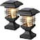 Lffital Solar Post Lights Outdoor Solar Cap Lights Deck Fence Cap for 4x4 5x5 6x6 Posts Patio Garden Courtyard Decoration Fixture Waterproof Warm White Lighting Black 2