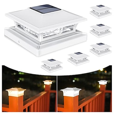 VOLISUN Solar Post Cap Lights 6 Pack Outdoor Deck Post Cap Lights White for Dock Fence Waterproof 2 Color Modes4x46x6 WoodenVinyl Posts