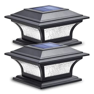 SIEDiNLAR Solar Post Lights Outdoor Glass LED Fence Cap Light 2 Modes for 4x4 5x5 6x6 Posts Deck Patio Garden Decoration Warm WhiteCool White Lighting Black 2 Pack