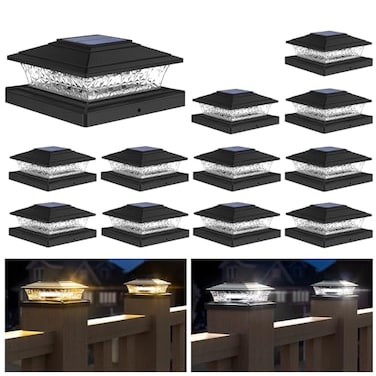 APONUO Solar Post Lights Outdoor 2 Lighting Modes 16 LEDs Solar Post Cap Lights for 4x4 5x5 6x6 Vinyl Wooden Posts Waterproof Fence Post Lights Solar Powered for DeckFencePorch Black12 Pack
