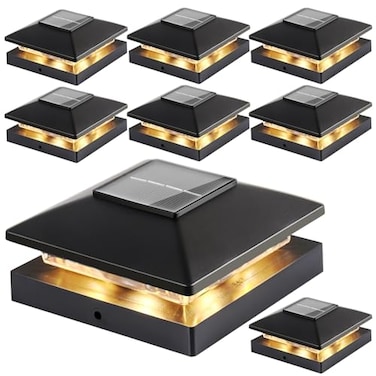 JOFIOS Solar Post Cap Lights Outdoor 8pack Black Waterproof Solar Powered Deck Fence Post Lights Fit 4x4 WoodVinyl Posts Bright Warm White Solar Post Lights Decorate Deck Patio Porch Fence