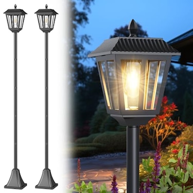 Greluna 68 Solar Lamp Post Lights 2Pack Outdoor Post Lights Waterproof Pole Lights Outdoor Decorative Lamp for Garden Patio Lawn Pathway Driveway FrontBack Door Warm White 2