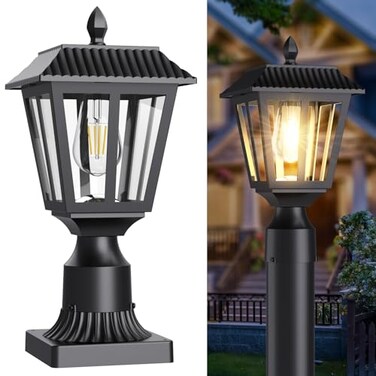 Greluna Solar Post Lights Dusk to Dawn Solar Lamp Post Light with Pier Mount Base Post Lights Outdoor Waterproof for Garden Yard Landscape Pole Pillar Warm White