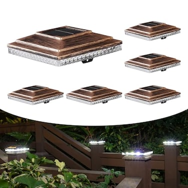 HUYIENO Solar Post Cap LightsOutdoor Deck Fence Post LightsPowerful Lithium Battery 20Lumens Two Light Modes Warm WhiteBright White Suitable for 4x4 5x5 Wooden Posts4x4 Viny Posts Brushed Copper 6pk