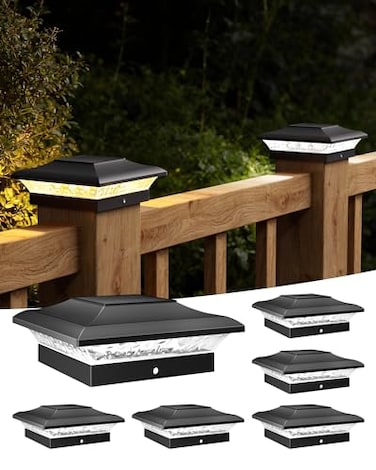 T-SUN TSUN Solar Post Cap Lights 6 Pack for 4x4 VinylWooden Posts Waterproof Outdoor Warm Cool White3000K6000K Solar Powered DeckGardenPatio Lighting