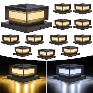Mlambert 12 Pack Solar Powered Post Cap Lights Outdoor for 4x46x6 WoodVinyl Posts Waterproof Deck Fence Patio Porch Light CoolWarm Lighting Black