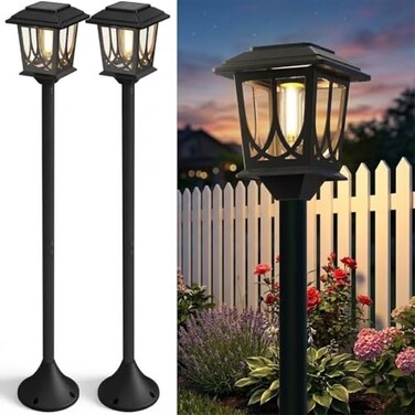 ILANCK 2 Pack Solar Lamp Post Lights Outdoor 40 H Solar Pole Lights for Outside Dusk to Dawn Waterproof 3000K Warm White Floor Lamps for Patio Backyard Pathway No Wiring Needed