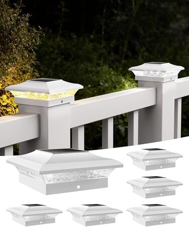 T-SUN TSUN 4x4 Post Cap Lights 6 Pack for VinylWooden FenceOutdoor Waterproof Warm Cool White Deck Solar Post Lights for Patio Garden Yard Lighting